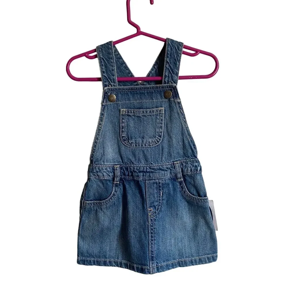 Old Navy 100% Cotton Skirtsall Blue Denim Jumper Dress NWT Sz 18-24m Baby Girl
